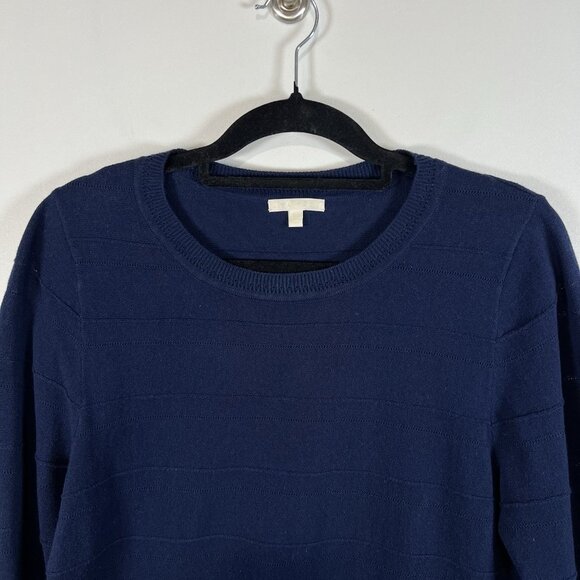Lisa Todd Exposed Seam Tunic Sweater Crewneck Long‎ Tie Sleeve Cotton Navy Sz L - Picture 2 of 10